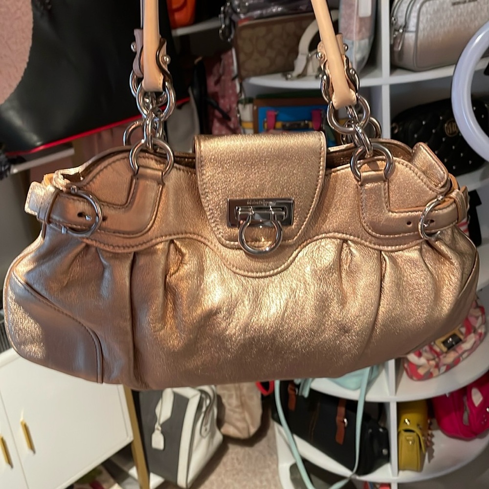 Salvatore Ferragamo  Luxurious Gold Shoulder Bag with Textured Leather